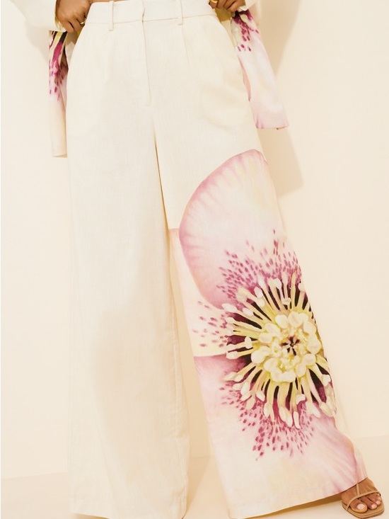Significant Other Pants - Wide Leg Floral Print Pants in Cream and Pink